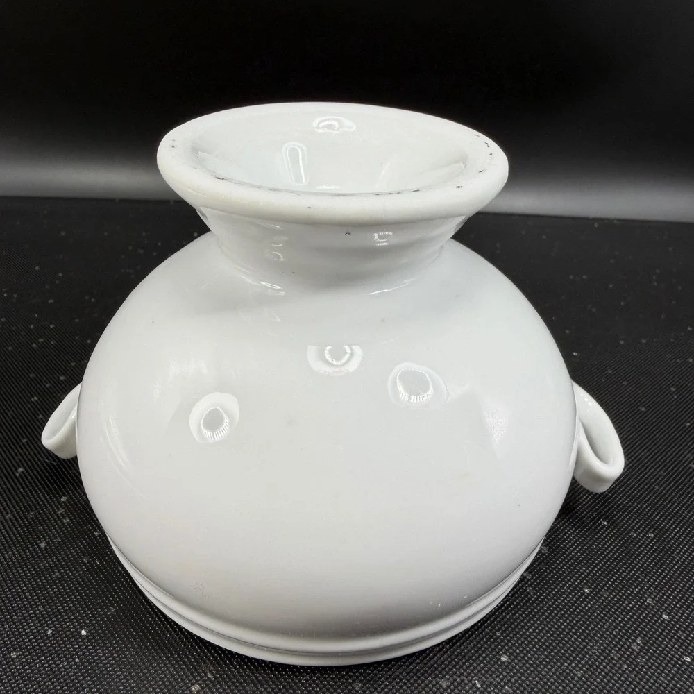 Crate & Barrel White Porcelain Footed Soup Bowls Set 2 Lion Head Style Handles